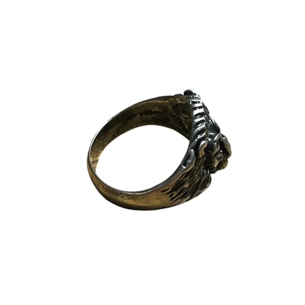Vintage Sterling Silver Lion Head Ring Ruby Eyes SZ 9 Atlantic‎ Jewelry Co